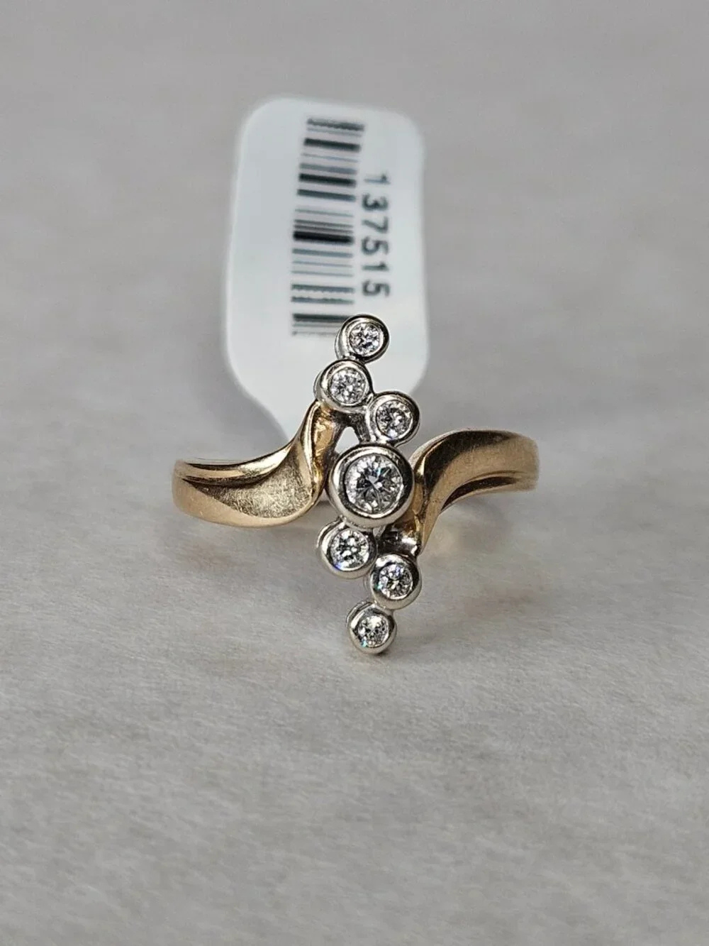 14K Yellow Gold Diamond Offset Vertical Band Cocktail Ring 0.26TCW Size 6.75